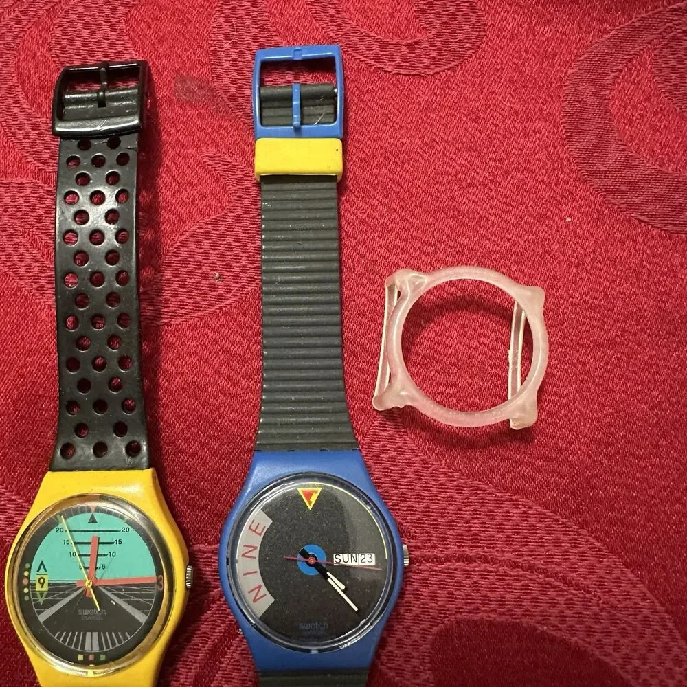 Vintage 1989 / 1987 Swatch Blue Jet & Follow Me Classic Design New Batteries.
